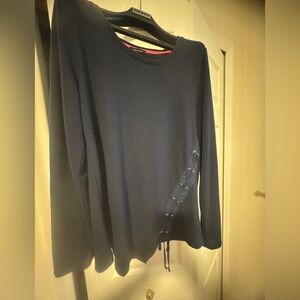 Verve Ami.  Navy Blue long sleeve shirt with Side Lace-Up Detail